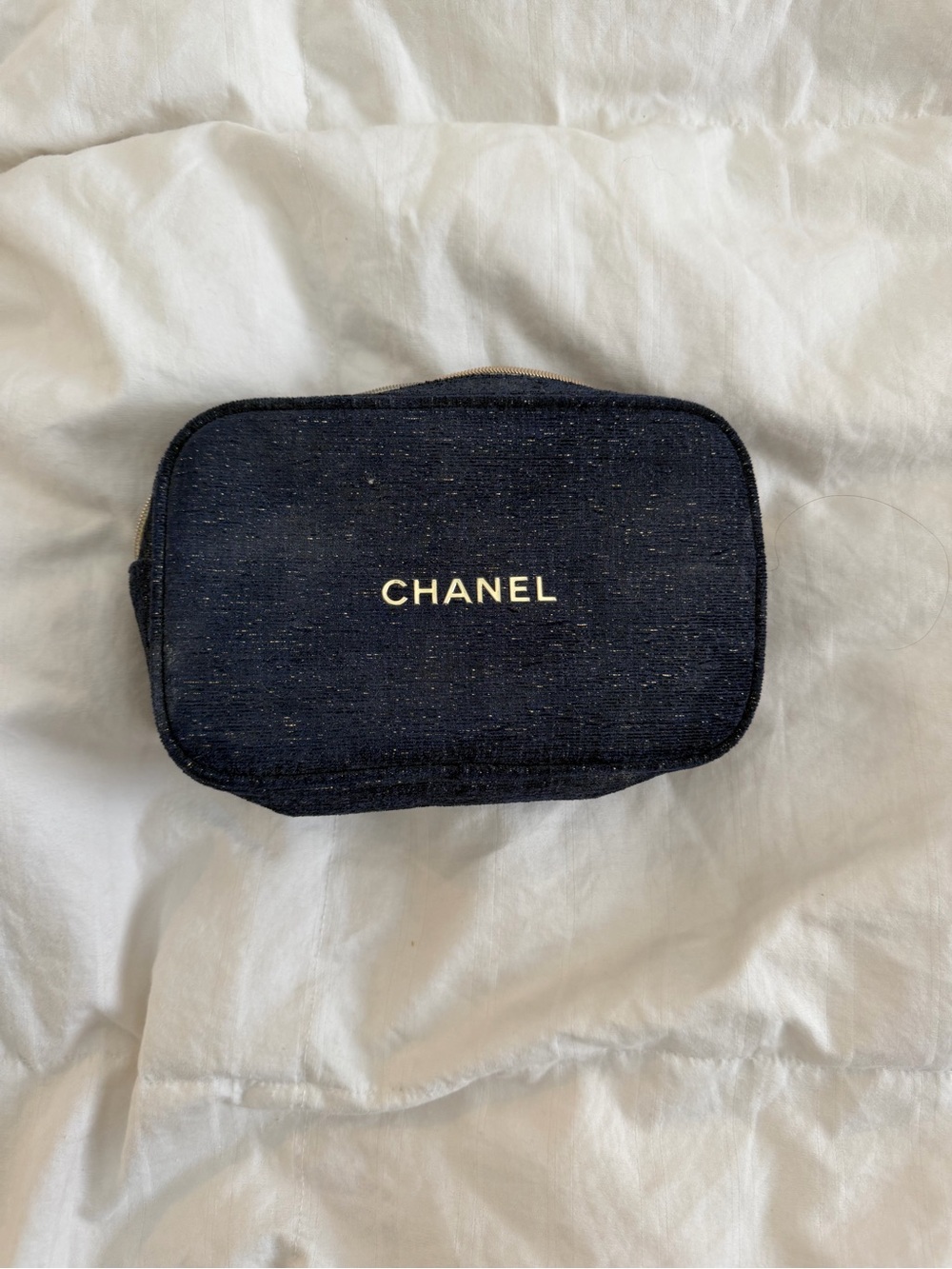 CHANEL Dark Navy Pouch with Gold Logo